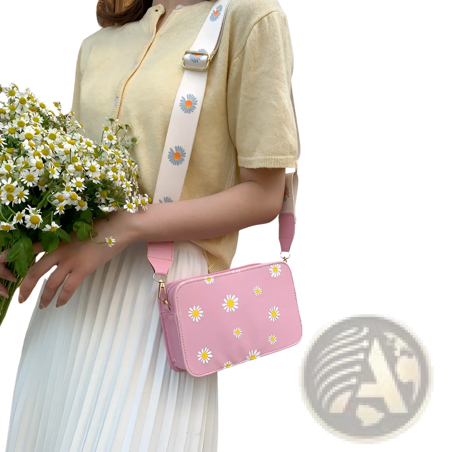 Daisy Flower Crossbody Bag Chain Strap Pu Leather