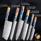 Damascus Chef Knife Set Blue Resin Handle 7 Piece