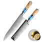 Damascus Chef Knife Set Blue Resin Handle 7 Piece