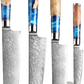 Damascus Chef Knife Set Blue Resin Handle 7 Piece