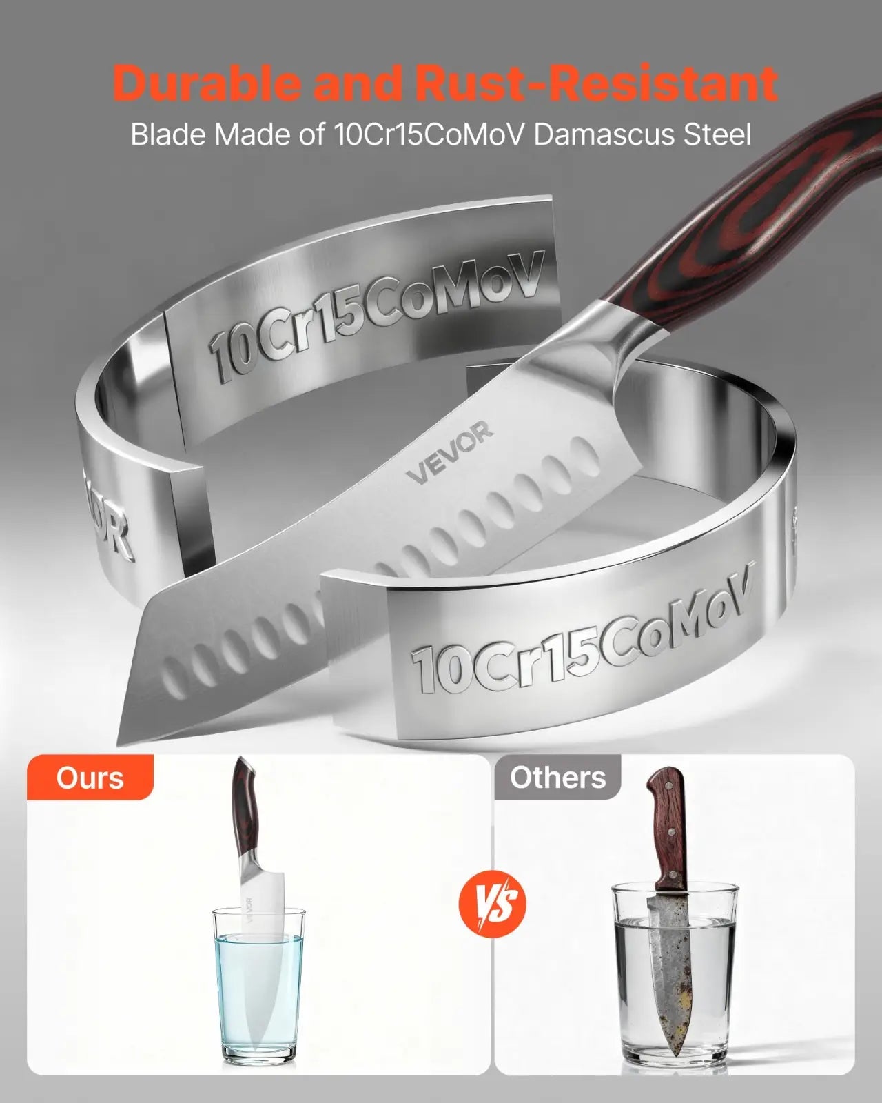 Damascus Kitchen Knife Set with Magnetic Holder