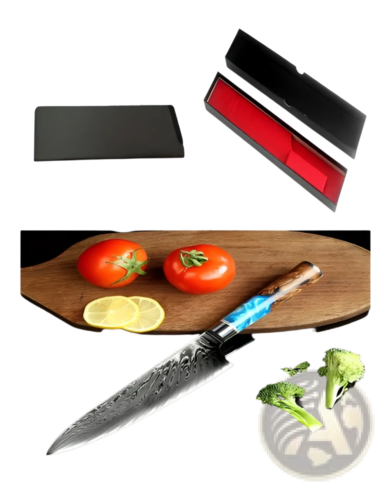 Damascus Steel Chef Knife with Blue Resin Wood Handle