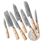 Damascus Steel Chef Knife Set 7 Piece Hammered Wood Handle