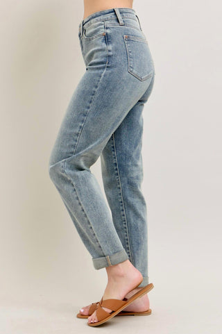 Judy Blue - High Waist Double Roll Cuff Boyfriend Jeans