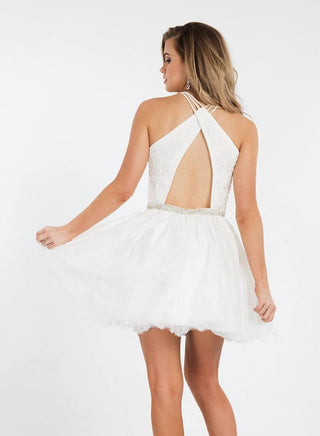 Rachel Allan - Criss-cross Lace Short Prom Dress