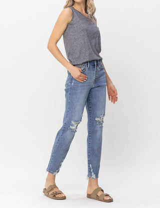 Judy Blue - High Waist Button Fly Destroyed Boyfriend Denim Jeans