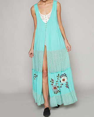 Pol - Embroidered Lace Button Long Vest