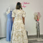 Big Hit Fashion - Woven Palm Print Bubble Sleeve Maxi Dress