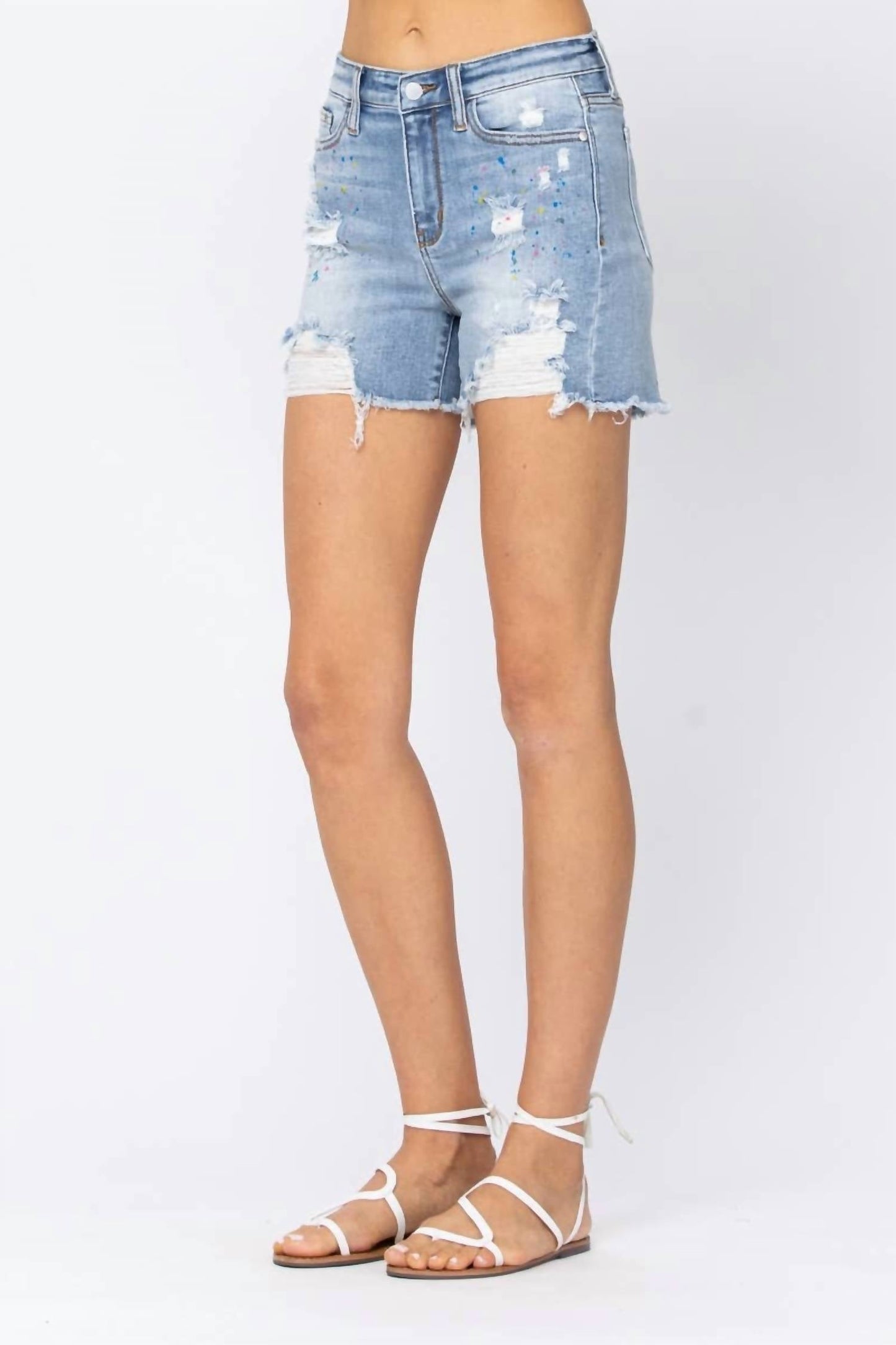 Judy Blue - High Rise Paint Splash Destroy Shorts