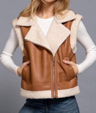 Active Usa - Faux Leather Inner Fur Vest
