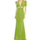 Mac Duggal - Plunge Neck Puff Sleeve Cut Out Gown