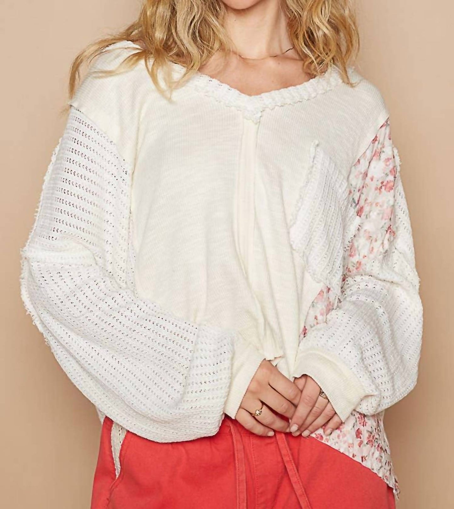 Pol - Vintage Wash Floral Patch Top