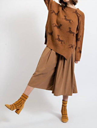 Easel - Round Neck Drop Shoulder Cheetah Printed Sweater - Plus