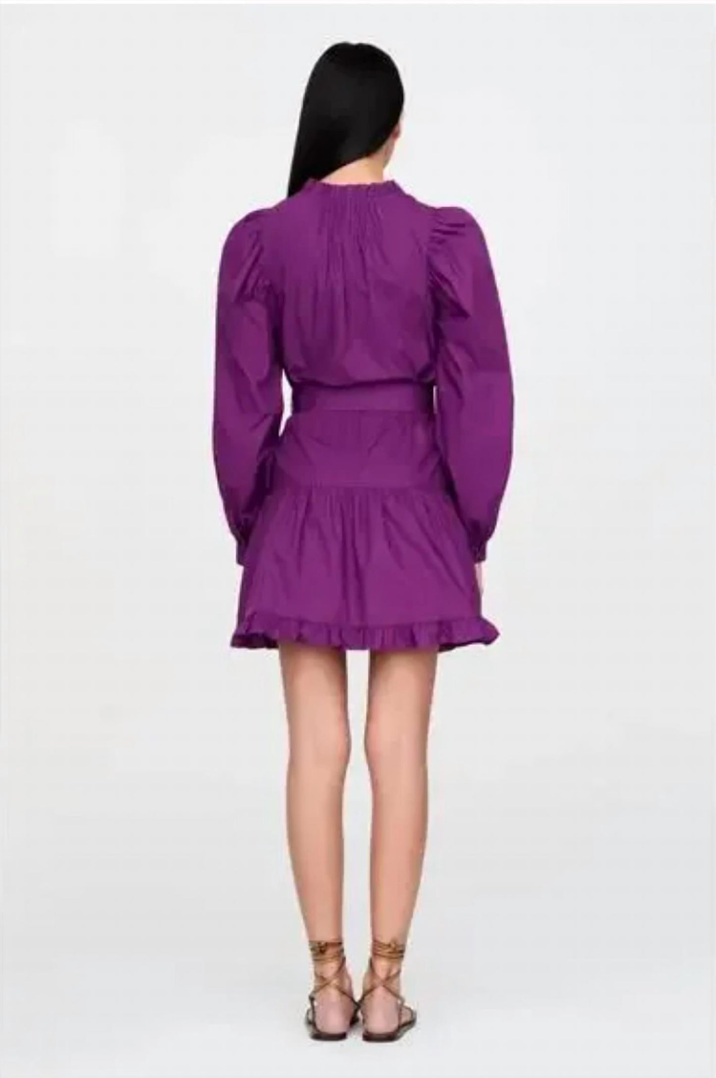 Marie Oliver - Purple Plum Nella Long Sleeve Dress With Ruffle Detail