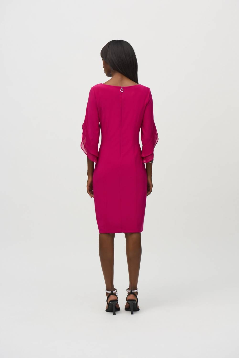 Joseph Ribkoff - Ruffled Chiffon Sleeves Sheath Dress