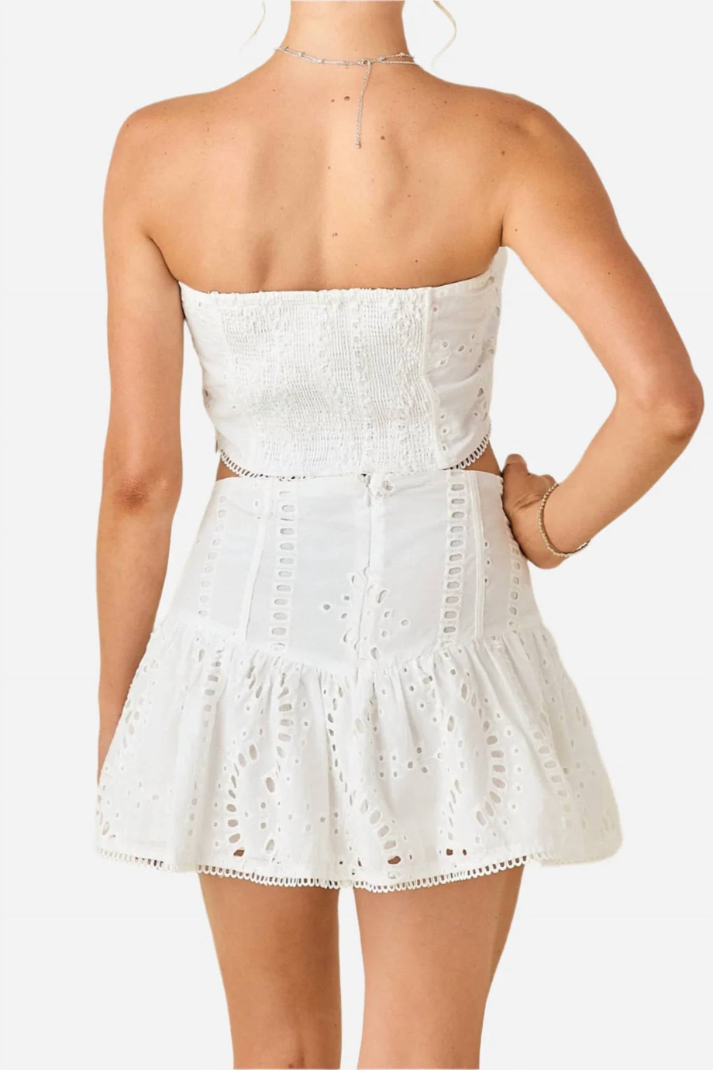 Baby Pink - Lilian Eyelet Strapless Top And Skirt Set