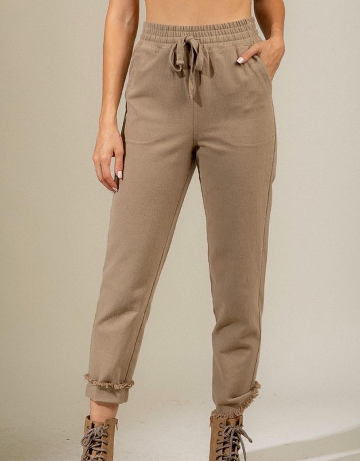 Very J - Solid Cotton High Waist Twill Pant