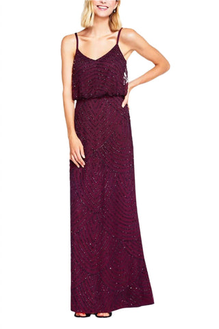 Adrianna Papell - Spaghetti Strap Blouson Embellished Mesh Dress