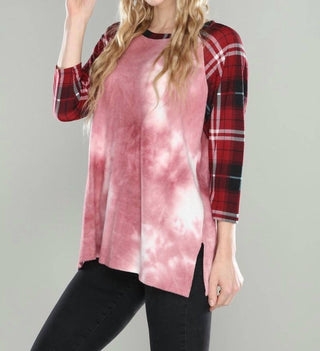 Crepas - Plaid Sleeve Fleece Jersey Tee