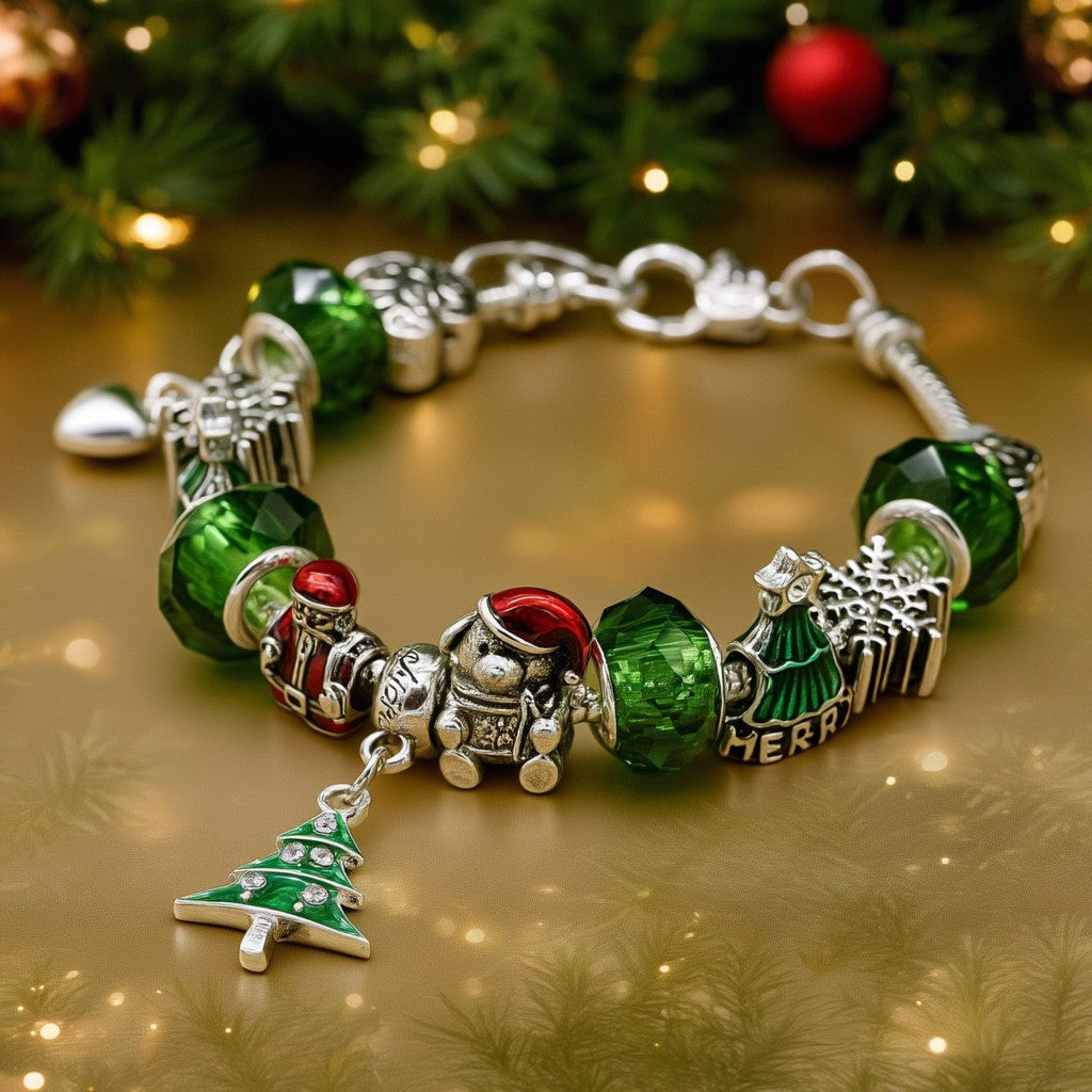 Murano and Simulated Diamond Christmas Bracelet