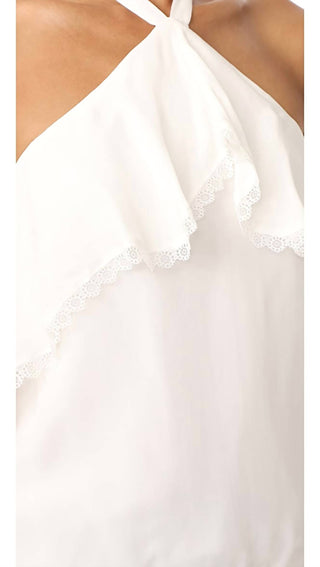 Alice + Olivia - Silk Ruffle Lace Trim Crop Halter Top