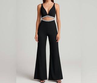 Mac Duggal - Crystal Waist Cutout Jumpsuit