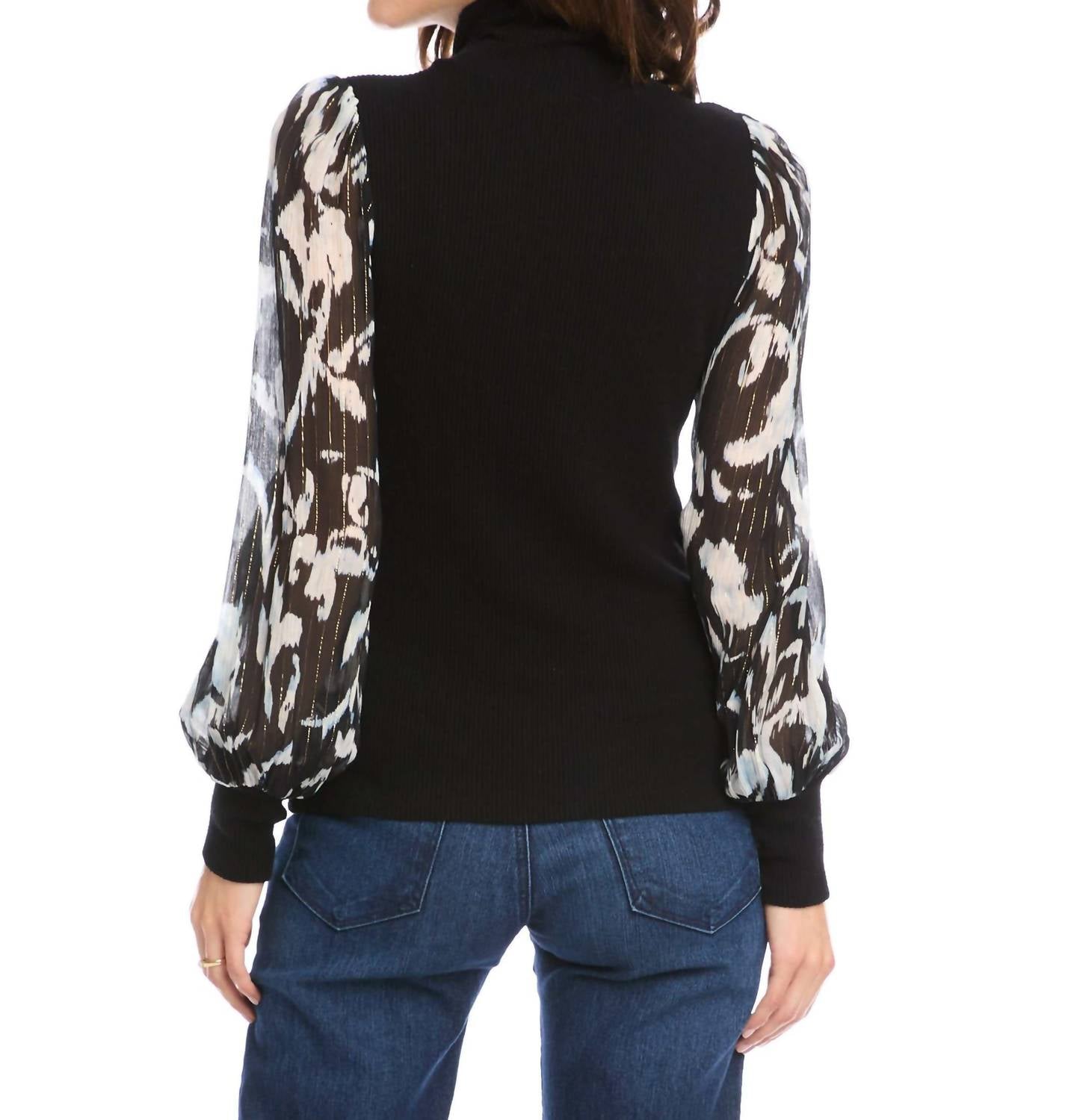 Fifteen Twenty - Sheer Sleeve Turtleneck Top