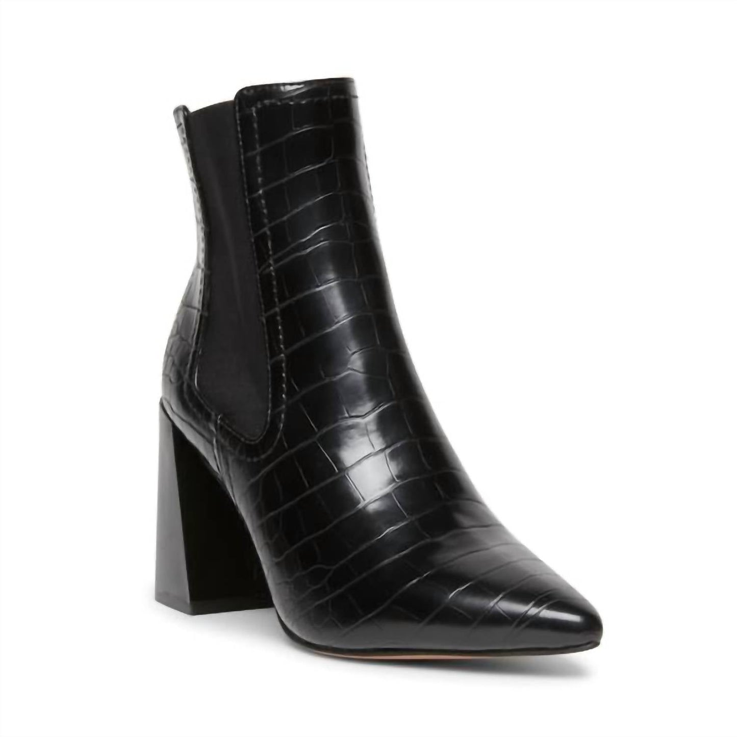 Steve Madden - Women's Patent Stamped Crocodile Stacked Heel Bootie