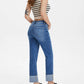Bayeas - High Rise Rolled Hem Straight Jeans