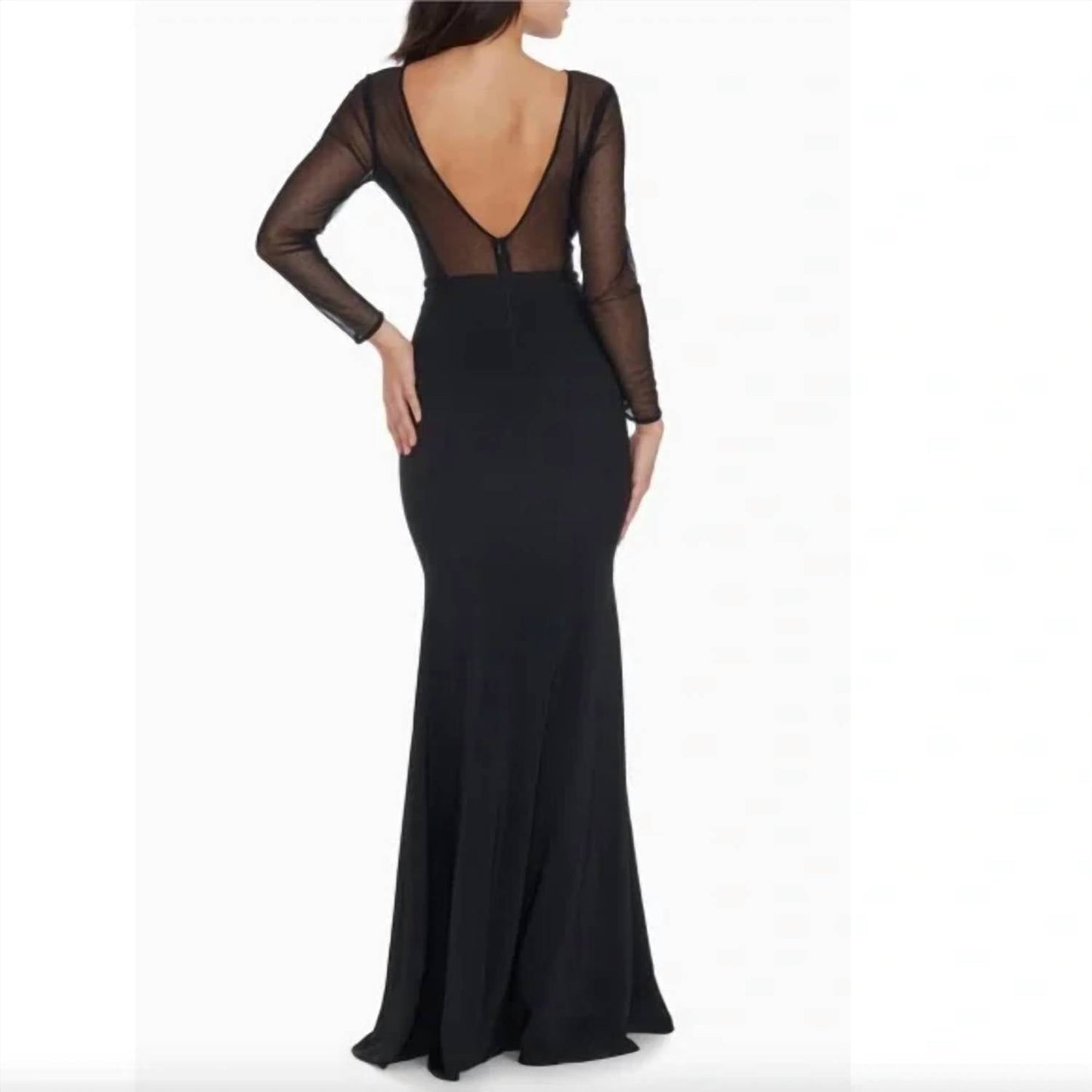 Dress The Population - Val Rhinestone Illusion Lace Long Sleeve Mermaid Dress
