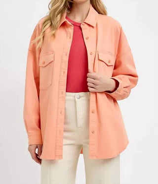 Trendsi - Risen Full Size Button Down Long Sleeve Denim Shacket With Chest Pockets Plus Size