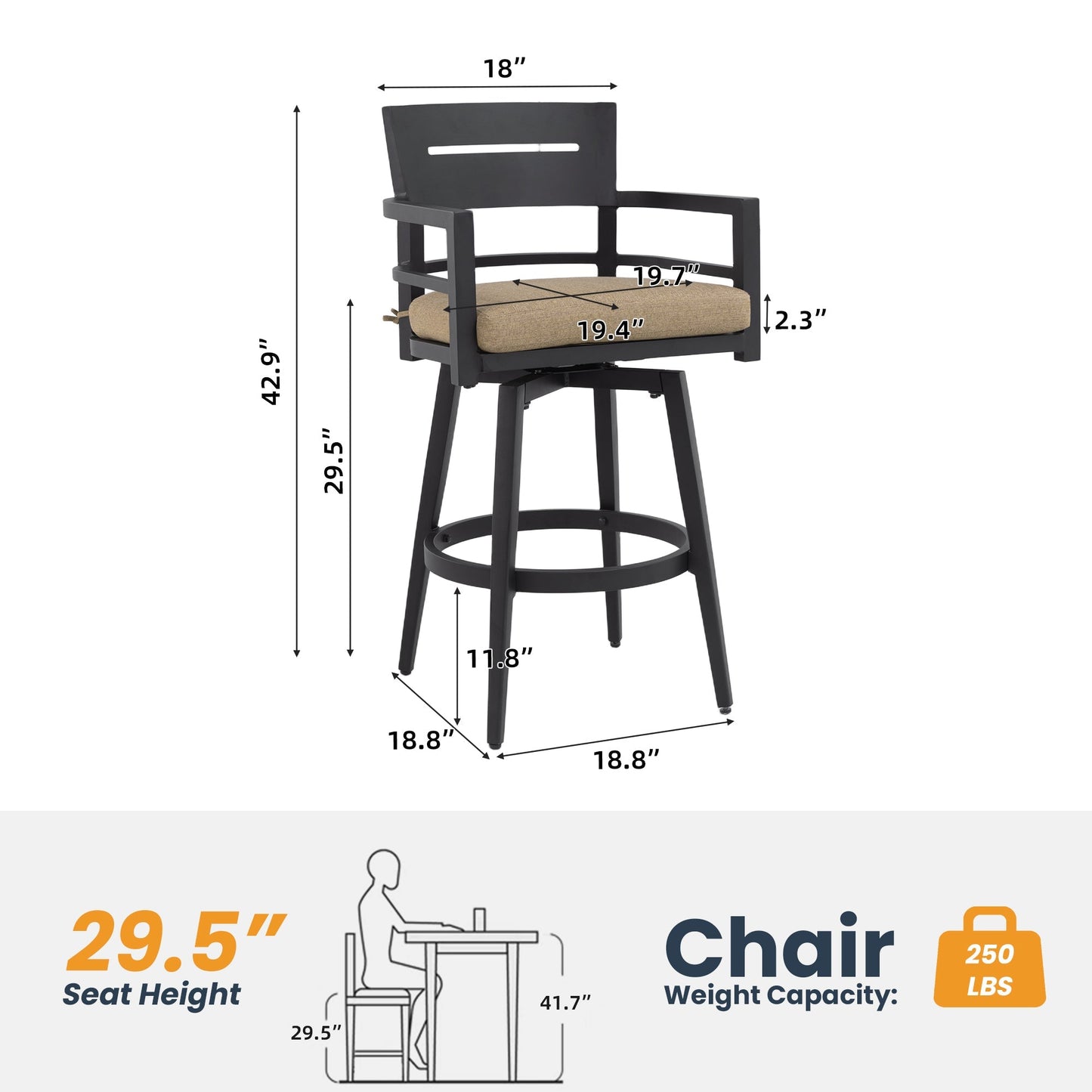 Modern Outdoor 2-Piece Swivel Bar Chairs