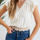 Blu Pepper - Scallop Lace Trim Back Tie Short Sleeve Crop Top