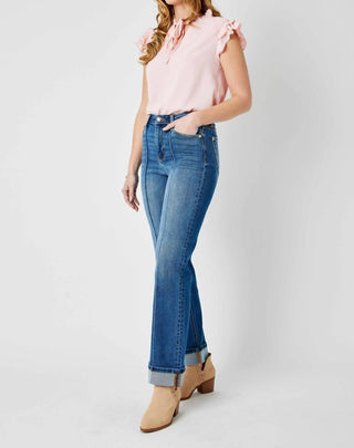 Judy Blue - High Waist Front Seam Detail & Cuffed Straight Jeans