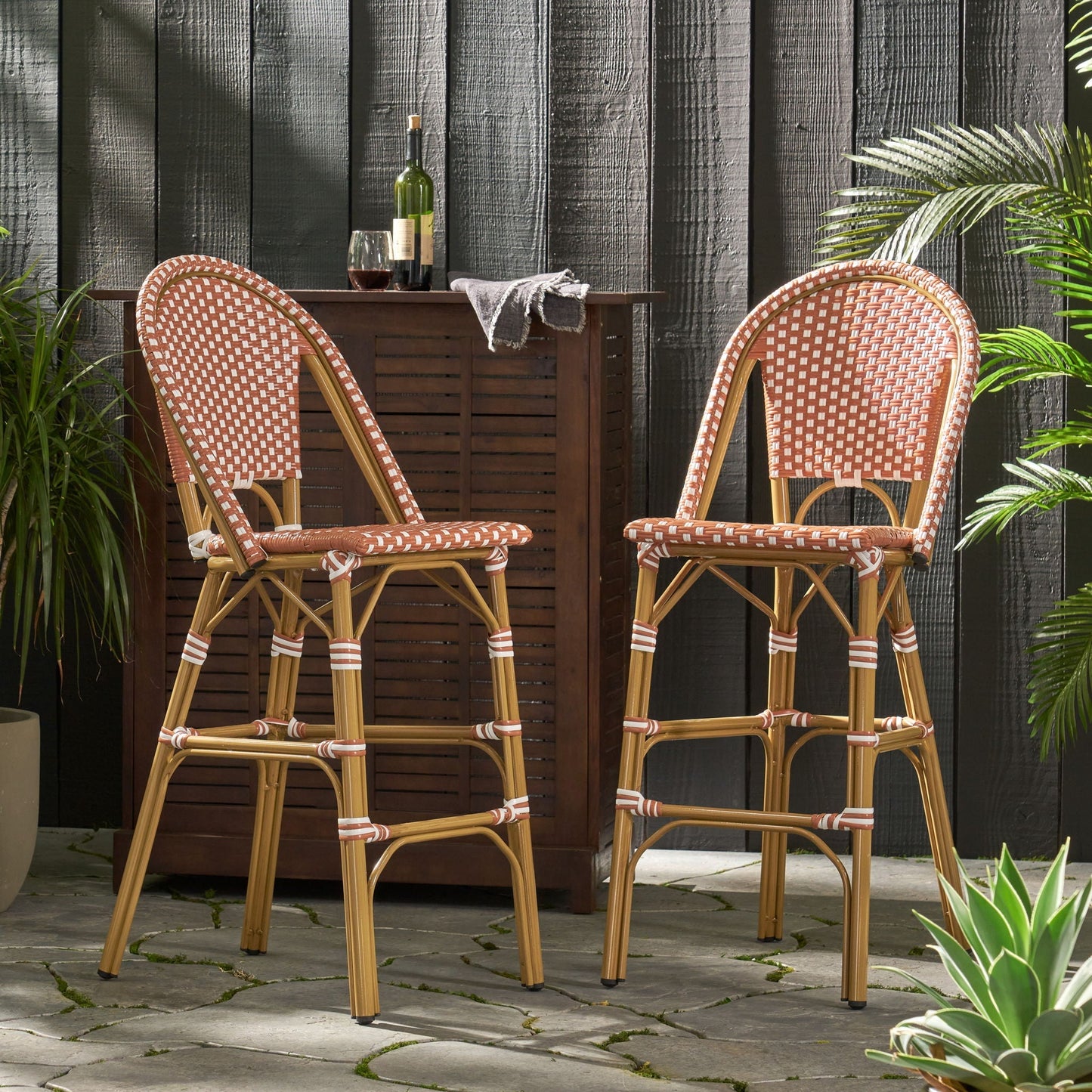 Outdoor PE Rattan French Barstool Set