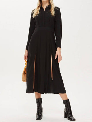 Topshop - Pleated Button Down Casual Long Sleeve Midi Dress