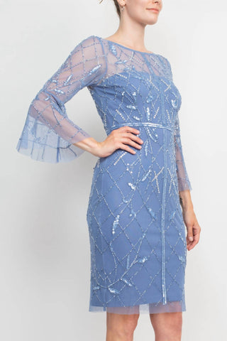 Adrianna Papell - Boat Neck Mesh Dress