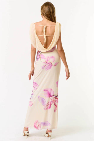 Blue Blush - Floral Cowl Neck Dress