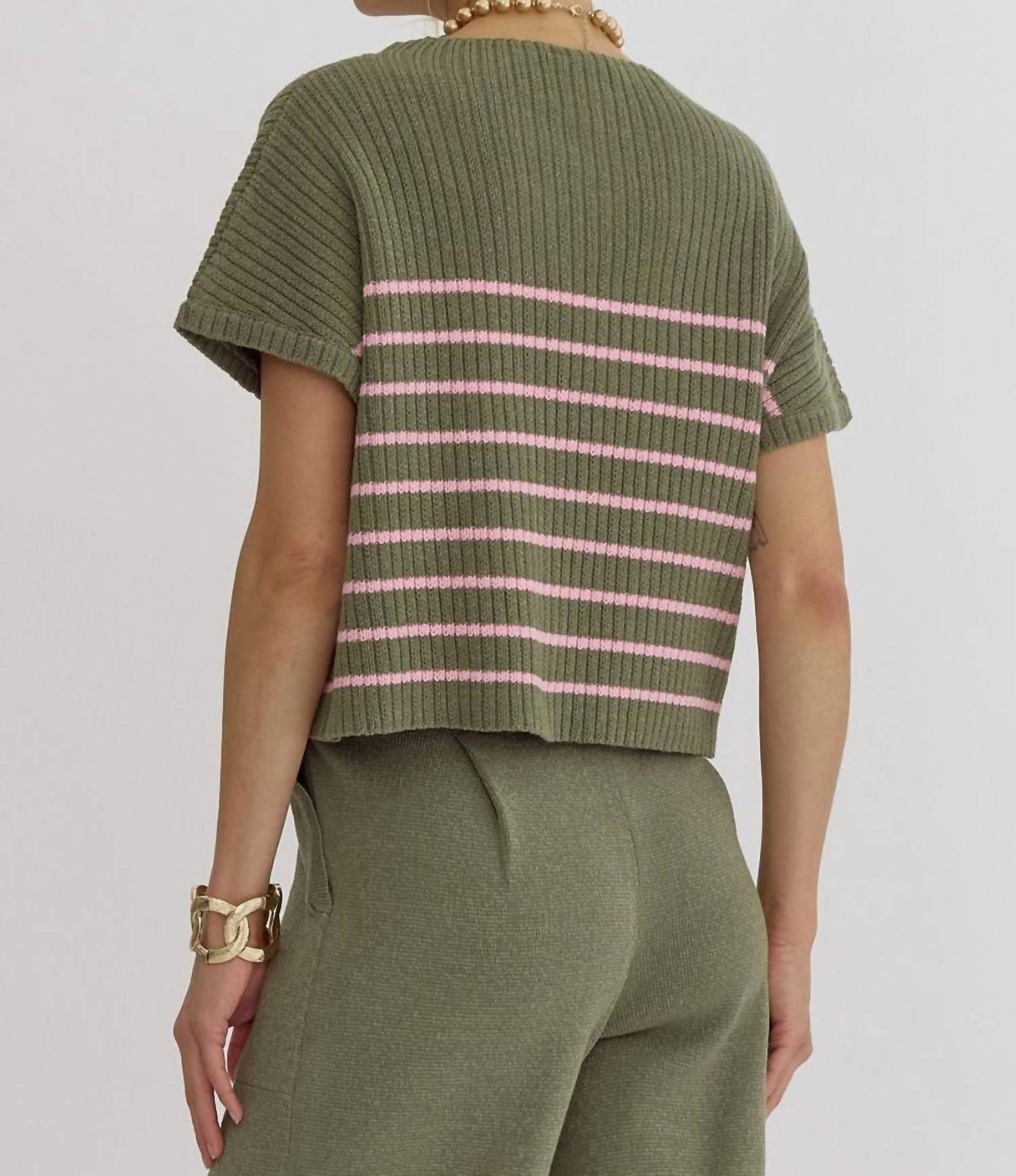 Entro - Mock Neck Striped Top
