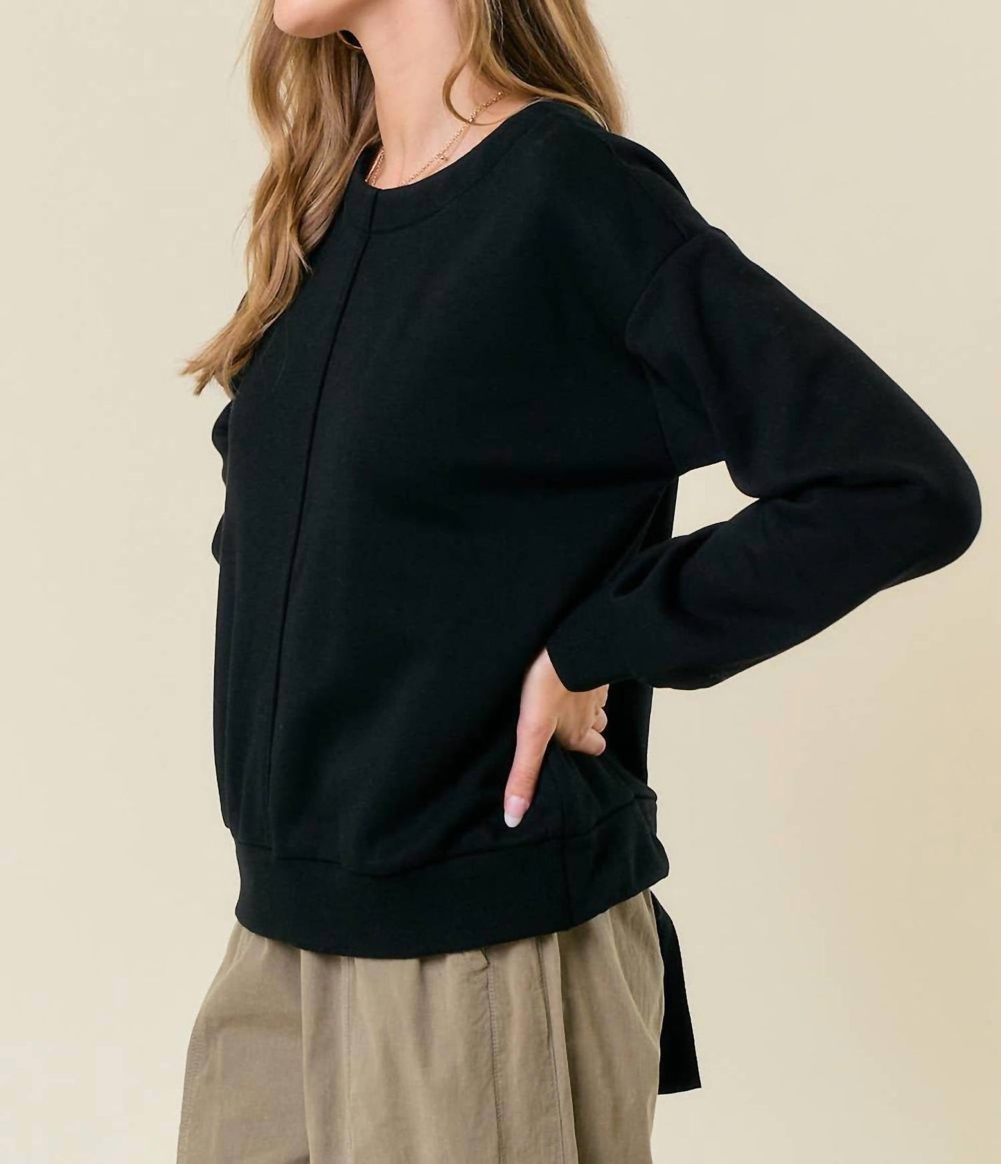 Doe And Rae - Fleece Drop Shoulder Long Sleeve Drawstring Back