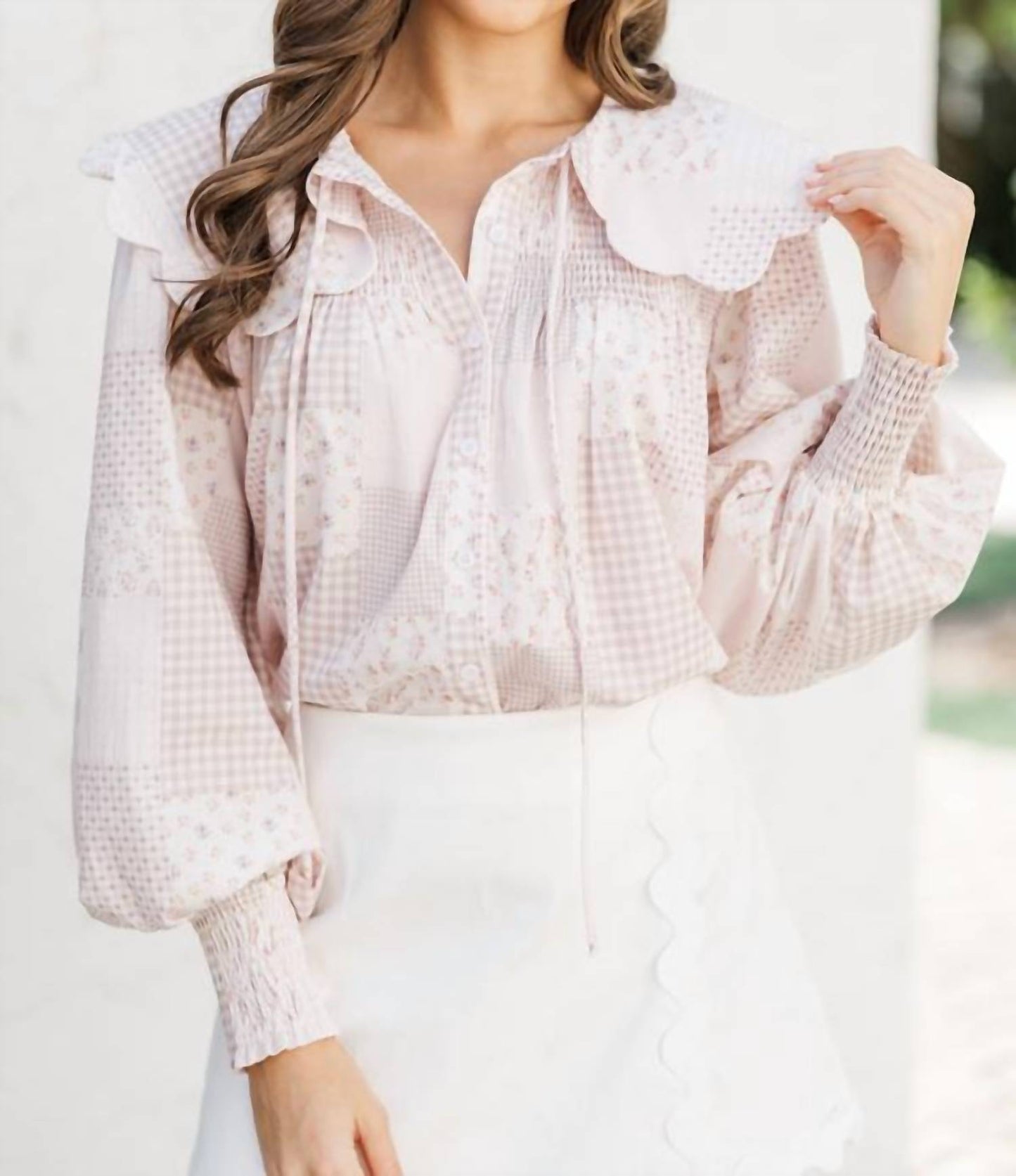 Aureum - Felicity Scallop Collar Tile Print Blouse