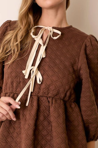 Baevely By Wellmade - Ariel Quilted Knit Peplum Tie Top