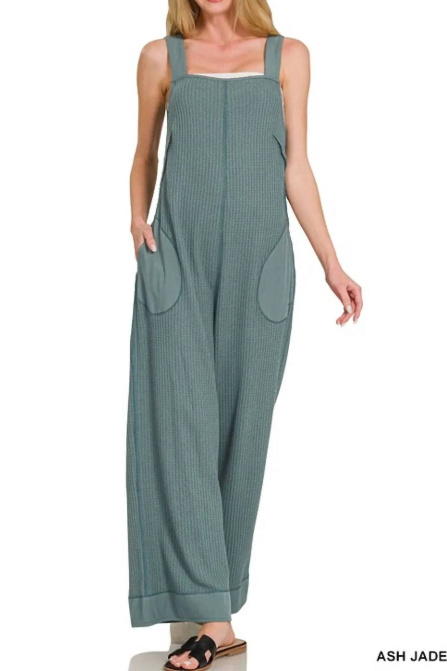 Zenana - Knit Waffle Wide Leg Overalls