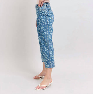 Judy Blue - High Rise Flower Print Crop Wide Jeans