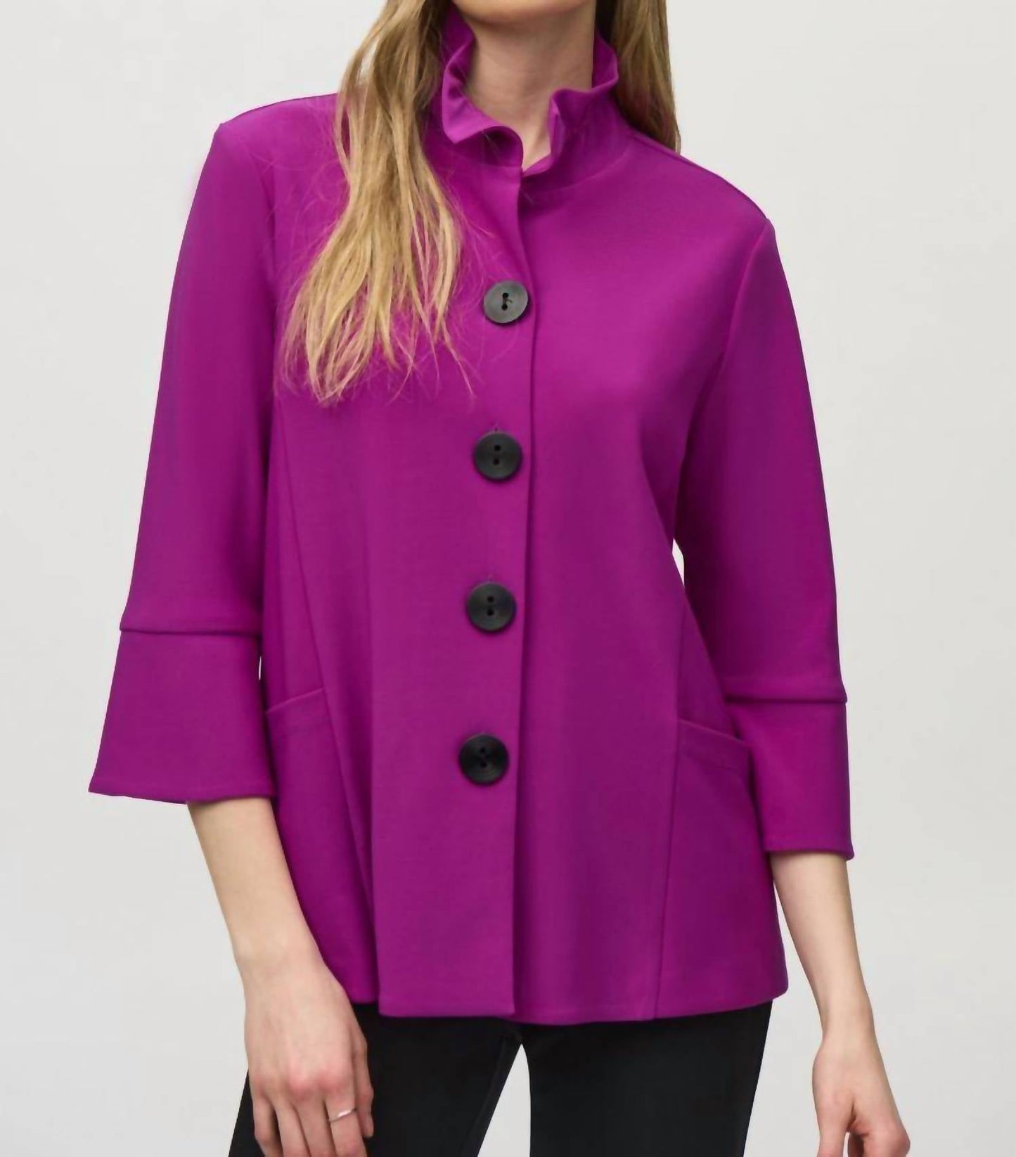 Joseph Ribkoff - Shirred Collar 3/4 Sleeves Trapeze Jacket