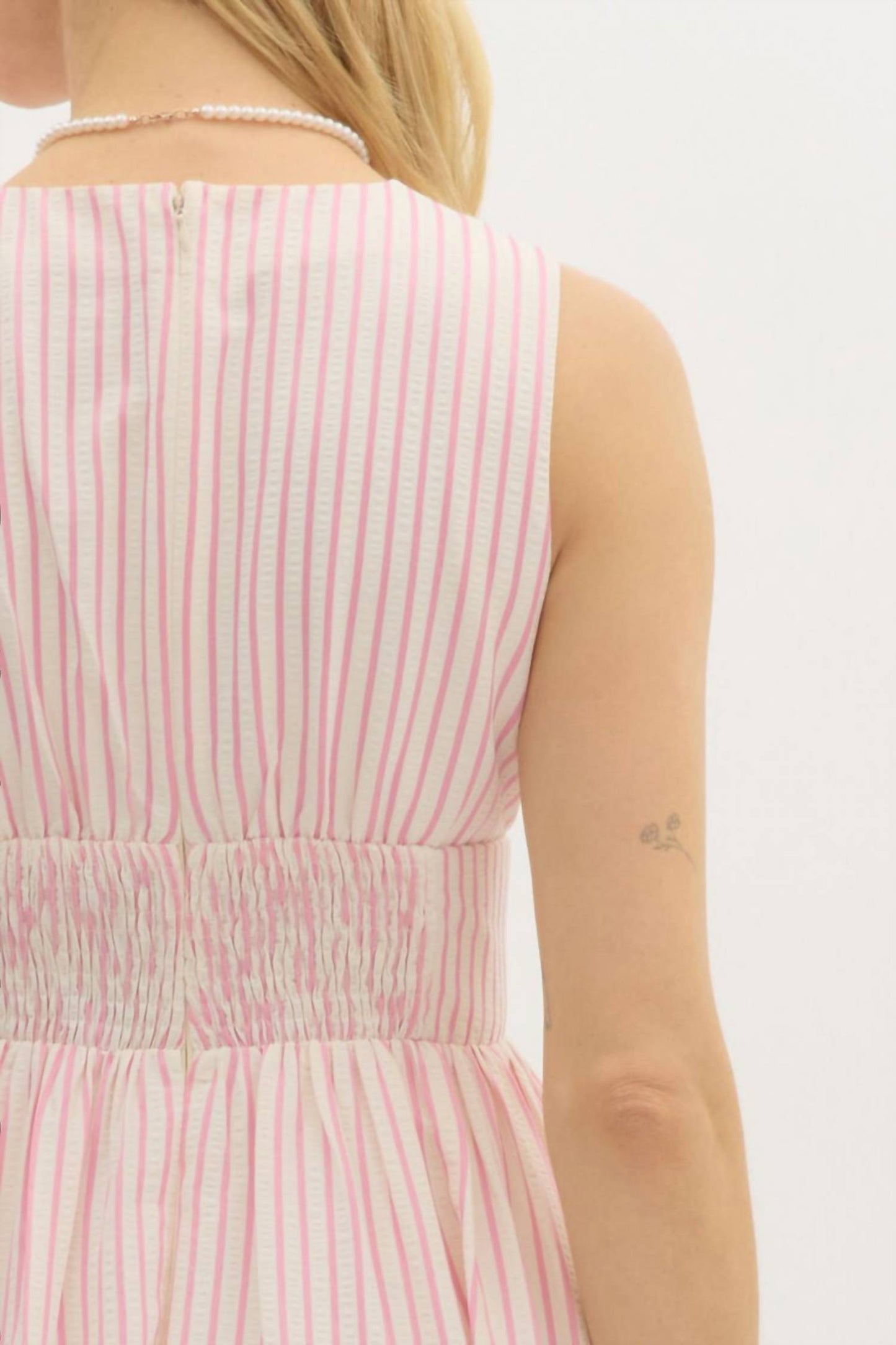 Entro - Striped Empire Waist Bow Front Midi Dress