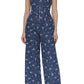 Avec Les Filles - Floral Cap Sleeve Corset Wide Leg Denim Jumpsuit