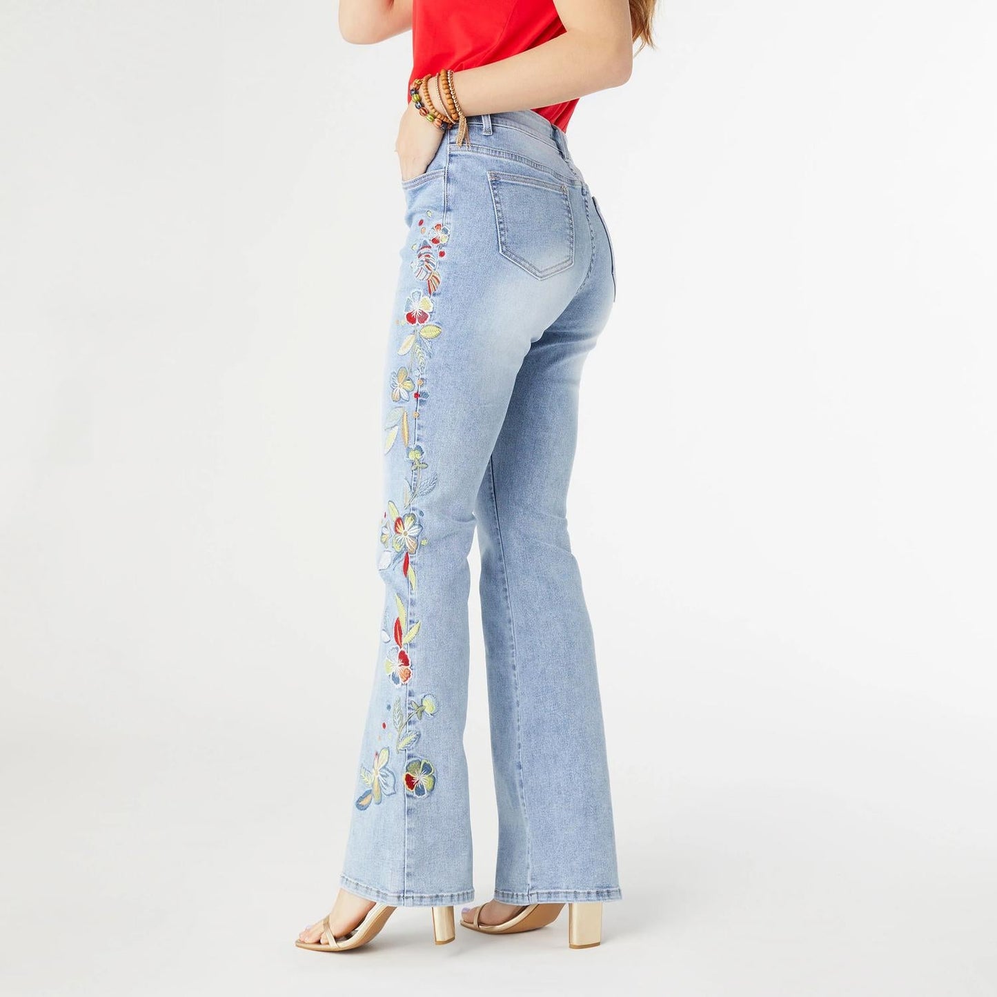 Coco + Carmen - Everstretch Flare with Bright Color Embroidery Jeans