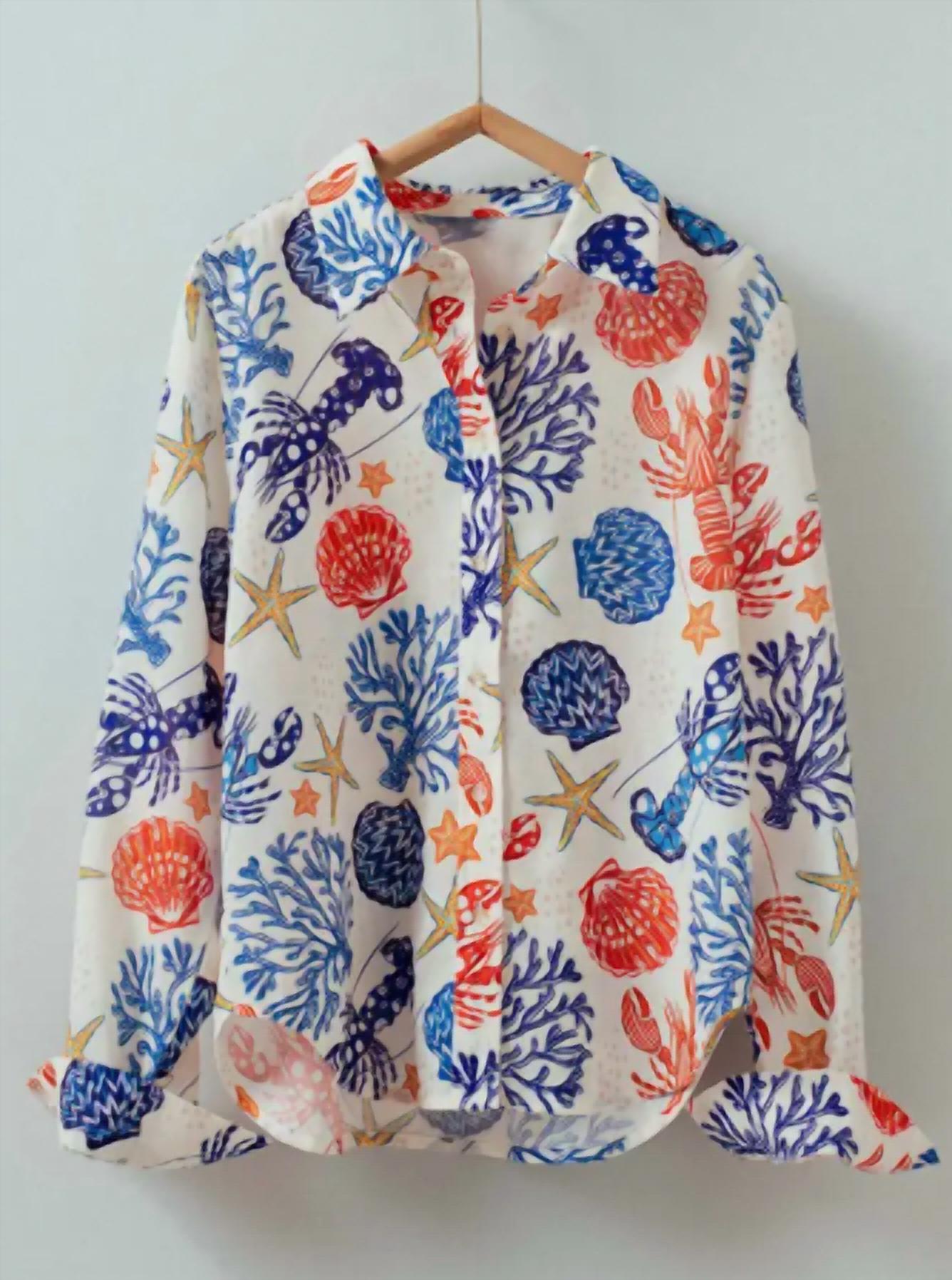 Bella Closet - Ocean Shell & Lobster Button Shirt