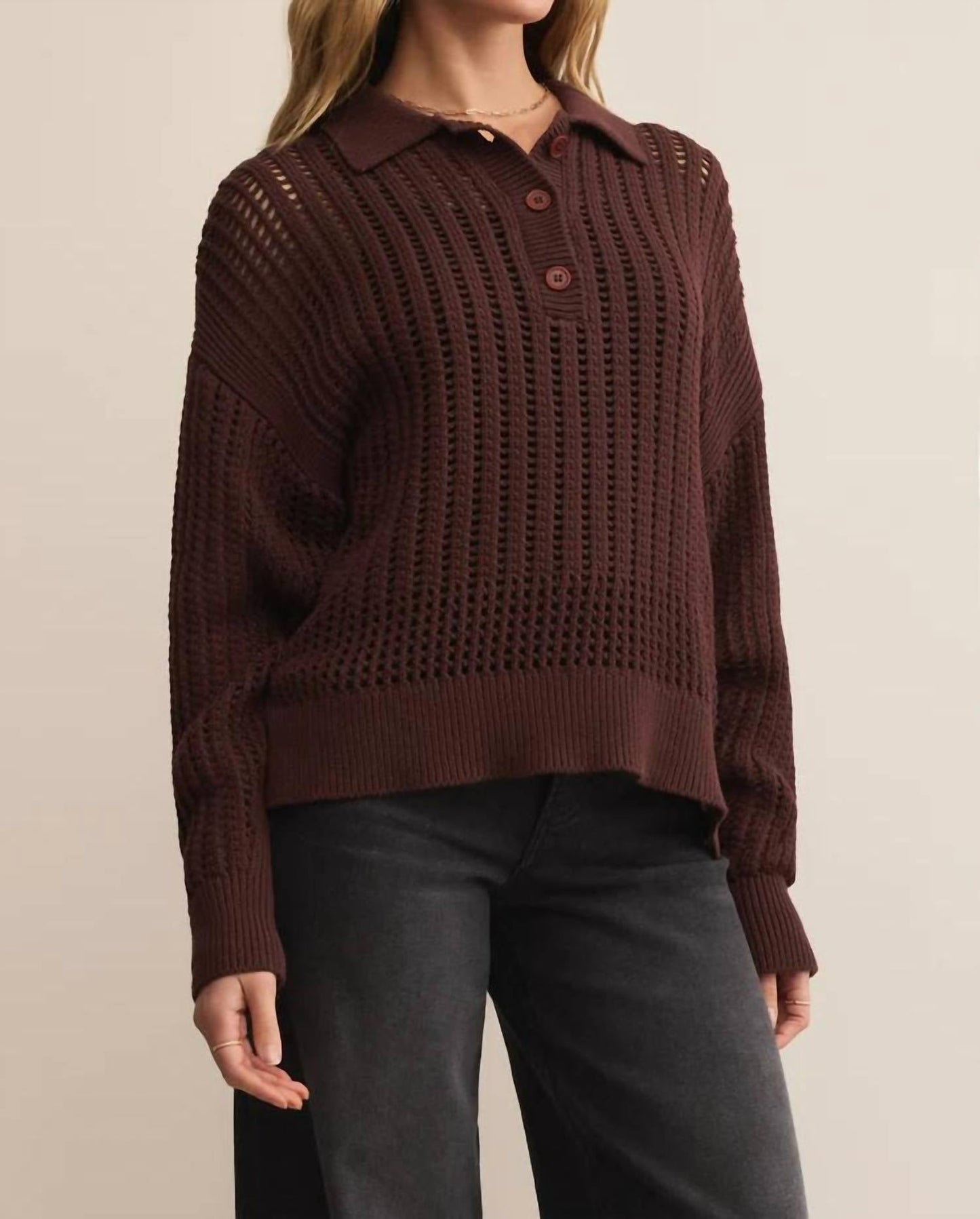 Z Supply - Looking Glass Crochet Polo Sweater